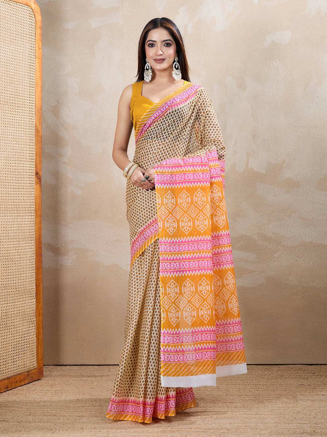SHANVIKA Cotton Printed Sambalpuri Saree Without Blouse Piece ( Peach ) SHANVIKA Cotton Printed Sambalpuri Saree Without Blouse Piece ( Peach )