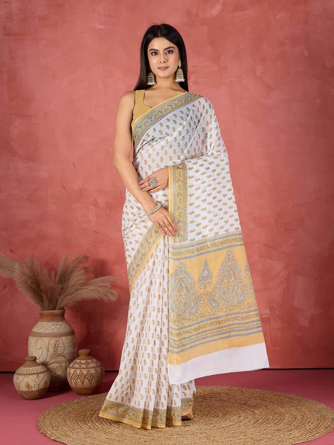 SHANVIKA Cotton Printed Sambalpuri Saree Without Blouse Piece ( White ) SHANVIKA Cotton Printed Sambalpuri Saree Without Blouse Piece ( White )