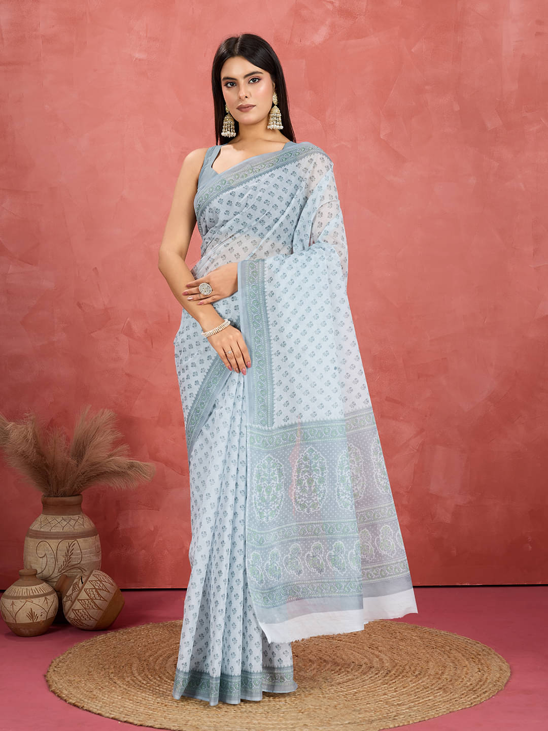 SHANVIKA Cotton Printed Sambalpuri Saree Without Blouse Piece ( Mint Green ) SHANVIKA Cotton Printed Sambalpuri Saree Without Blouse Piece ( Mint Green )