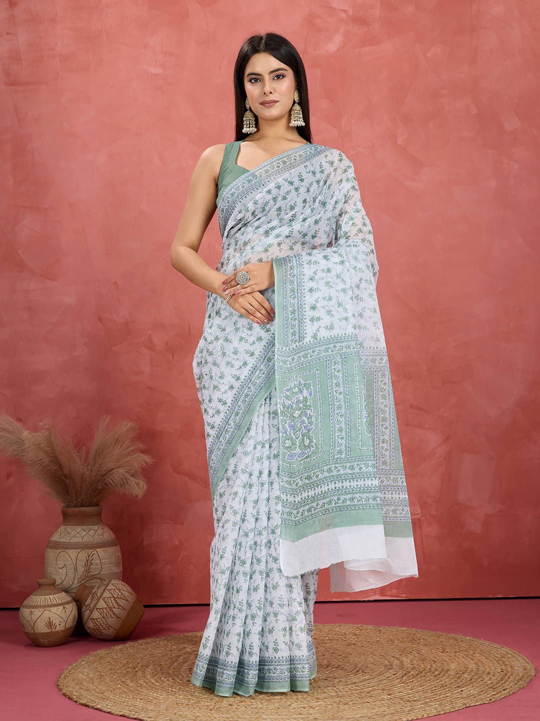 SHANVIKA Cotton Printed Sambalpuri Saree Without Blouse Piece ( White ) SHANVIKA Cotton Printed Sambalpuri Saree Without Blouse Piece ( White )