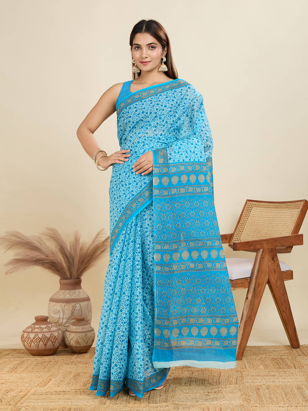     			SHANVIKA Cotton Printed Sambalpuri Saree Without Blouse Piece ( Turquoise )