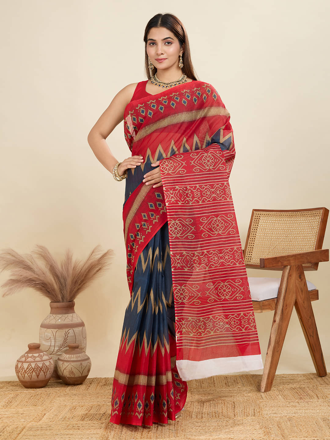 SHANVIKA Cotton Printed Sambalpuri Saree Without Blouse Piece ( Grey ) SHANVIKA Cotton Printed Sambalpuri Saree Without Blouse Piece ( Grey )