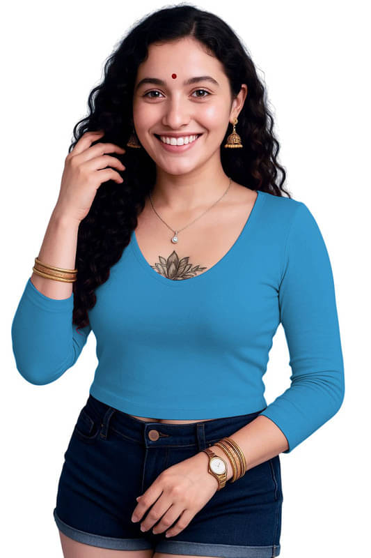     			THE BLAZZE Women's Cotton Crop Top ( Blue )