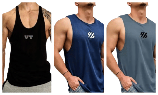     			VTSports Pack of 3 Polyester Gym Vest For Men ( Black )