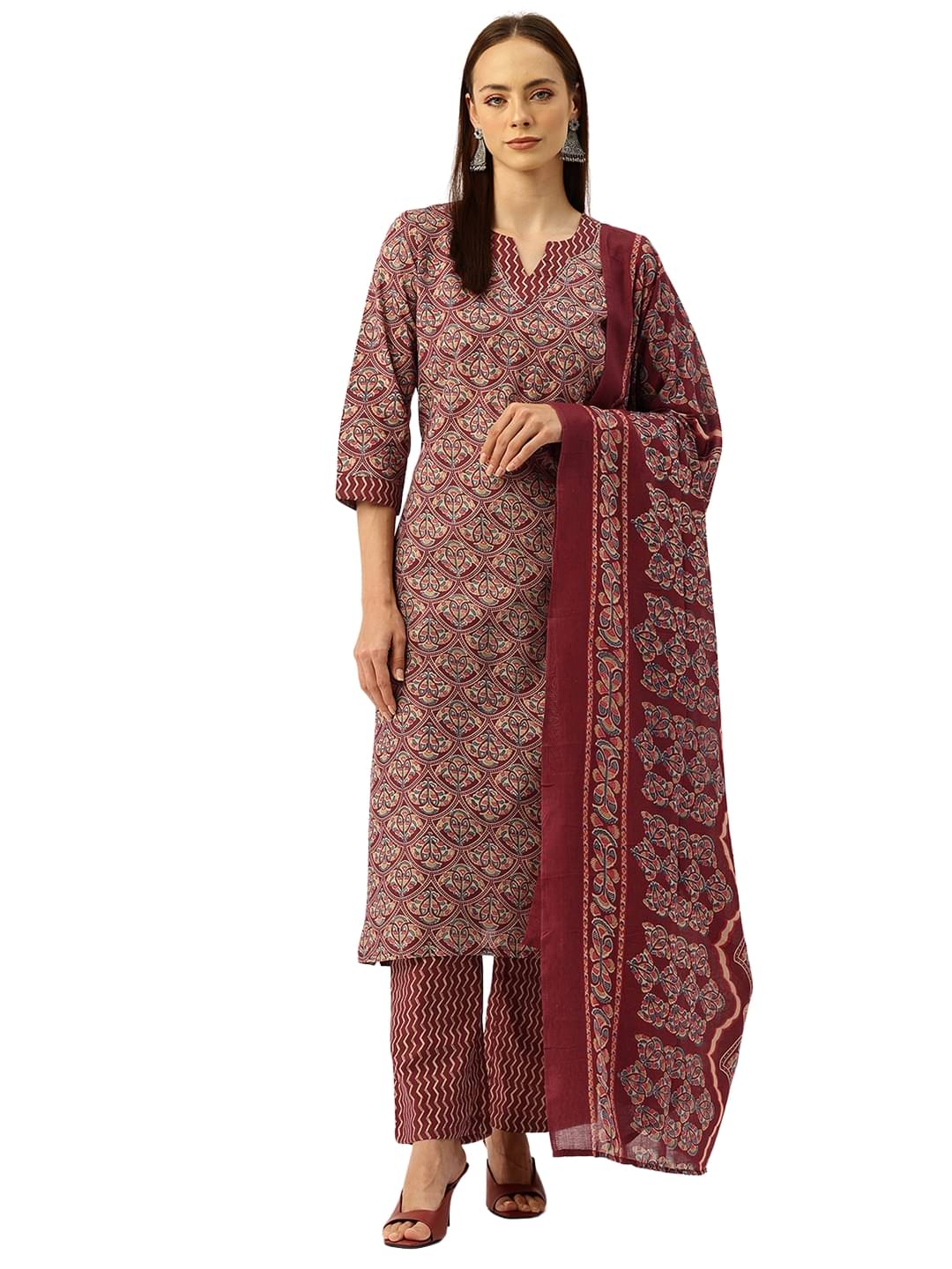 feranoid Women Cotton Printed Straight Kurti With Pants ( MAROON ) feranoid Women Cotton Printed Straight Kurti With Pants ( MAROON )