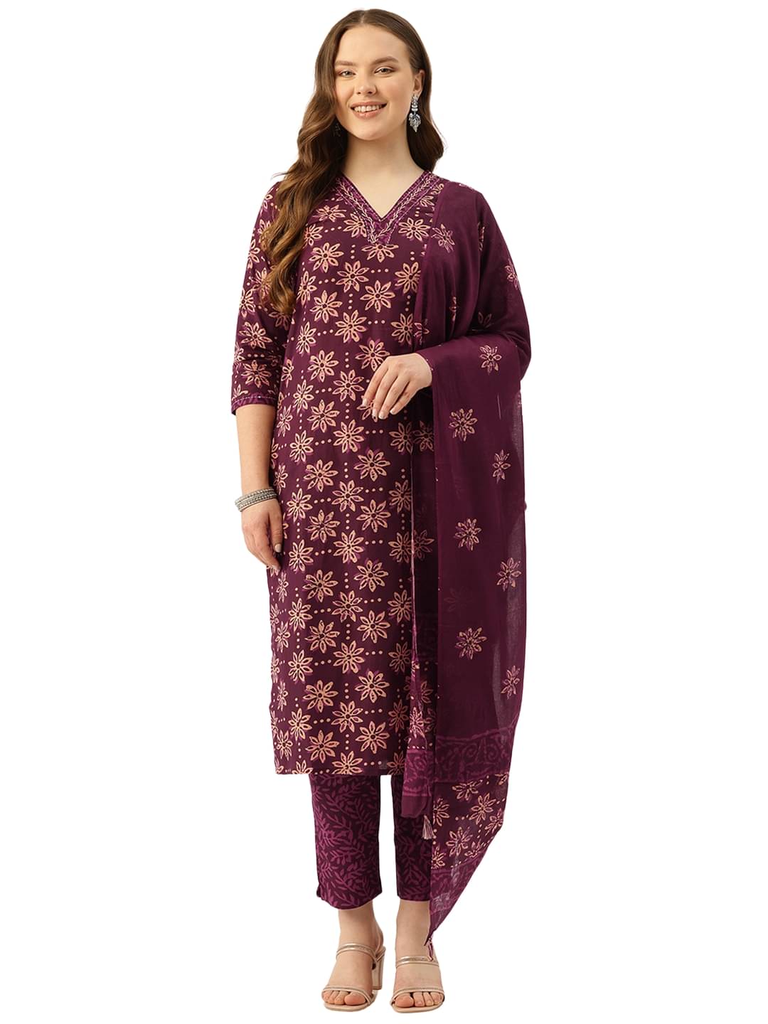 feranoid Women Cotton Printed Straight Kurti With Palazzo ( Violet ) feranoid Women Cotton Printed Straight Kurti With Palazzo ( Violet )
