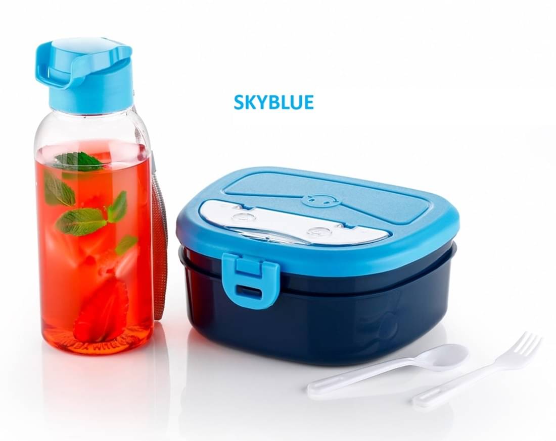 iview kitchenware - Blue Plastic Lunch Box With Bottle ( Pack of 2 ) iview kitchenware - Blue Plastic Lunch Box With Bottle ( Pack of 2 )