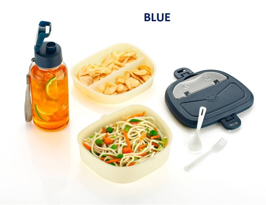 iview kitchenware - Blue Plastic Lunch Box With Bottle ( Pack of 2 ) iview kitchenware - Blue Plastic Lunch Box With Bottle ( Pack of 2 )
