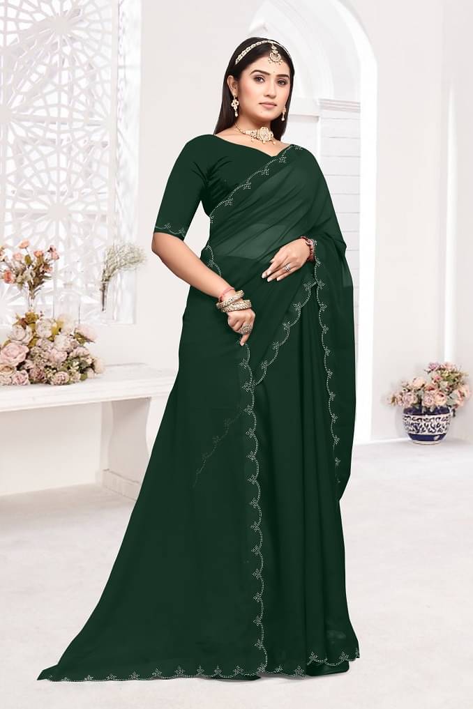 BATHANI CREATION Georgette Embellished Bhagalpuri Saree With Unstitched Blouse Piece ( Green ) BATHANI CREATION Georgette Embellished Bhagalpuri Saree With Unstitched Blouse Piece ( Green )
