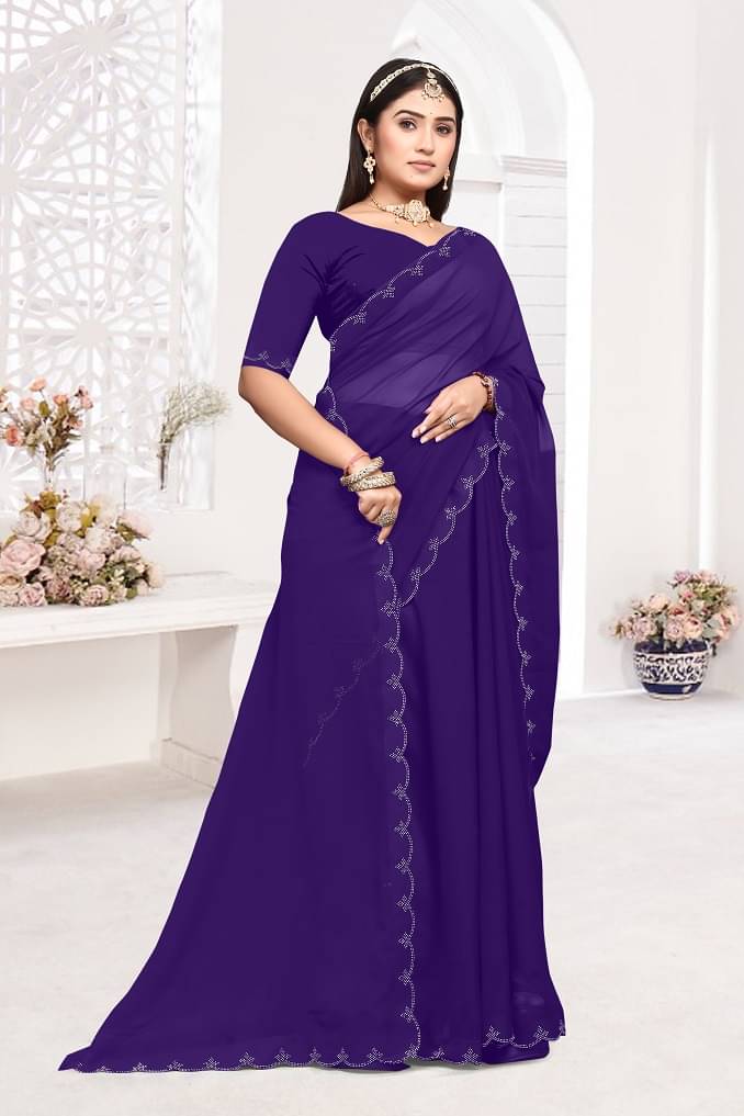 BATHANI CREATION Georgette Embellished Bhagalpuri Saree With Unstitched Blouse Piece ( Purple )     			BATHANI CREATION Georgette Embellished Bhagalpuri Saree With Unstitched Blouse Piece ( Purple )