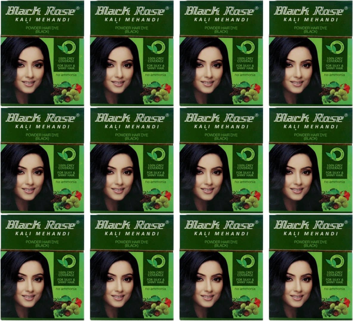 Black Rose Kali Mehandi Powder Hair Dye Black 50g (PACK OF 12)