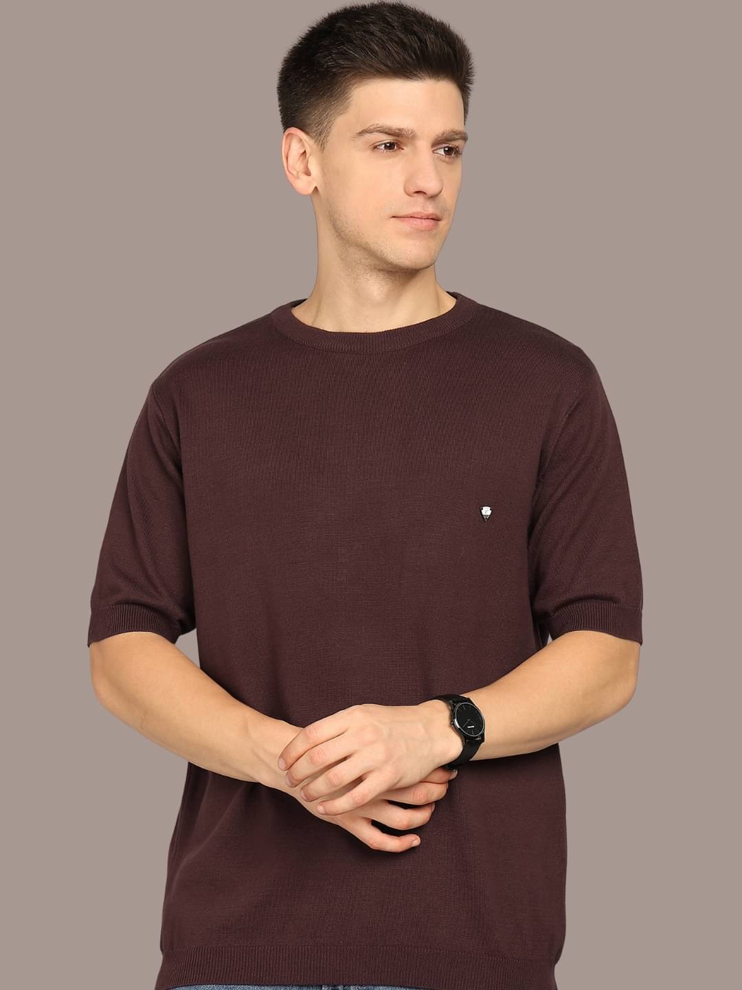 Clapton Men Cotton Regular Fit Self Design T-Shirt ( Maroon ) Clapton Men Cotton Regular Fit Self Design T-Shirt ( Maroon )