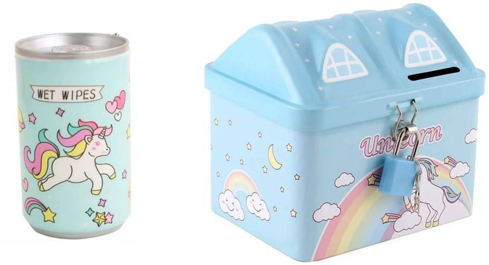 Combo Pack of 2 Unicorn Theme Birthday Gift Item For Kids Piggy Bank, Wet Wipes Combo Pack of 2 Unicorn Theme Birthday Gift Item For Kids Piggy Bank, Wet Wipes
