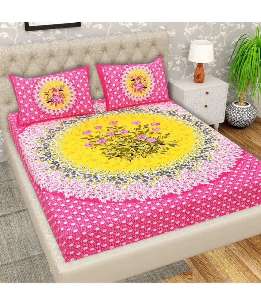     			CottonVeda Cotton 1 Double Bedsheet with 2 Pillow Covers ( Pink )