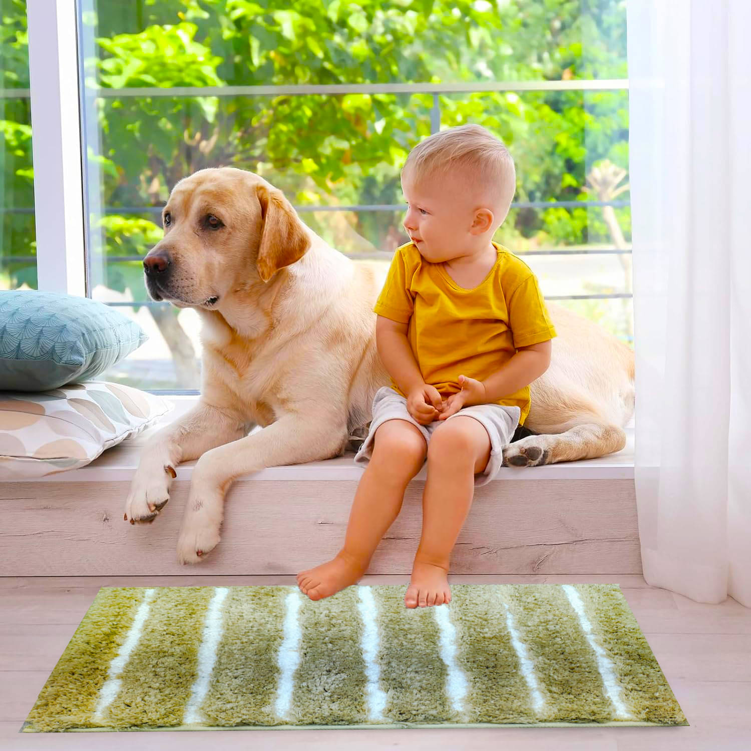    			ELANZA Beige Polyester Rectangular Floor Mat ( Pack of 1 )