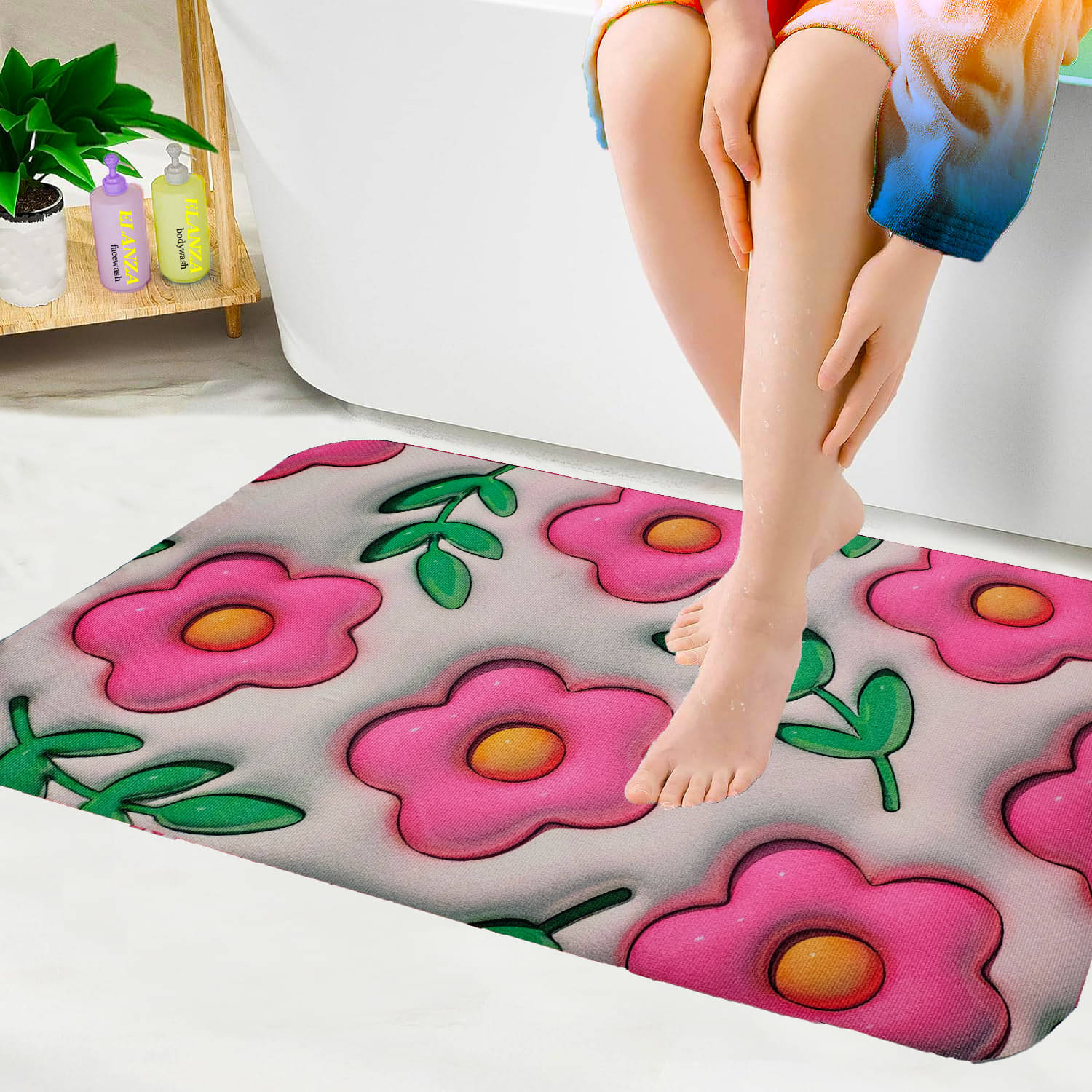     			ELANZA Pink Polyester Rectangular Floor Mat ( Pack of 1 )