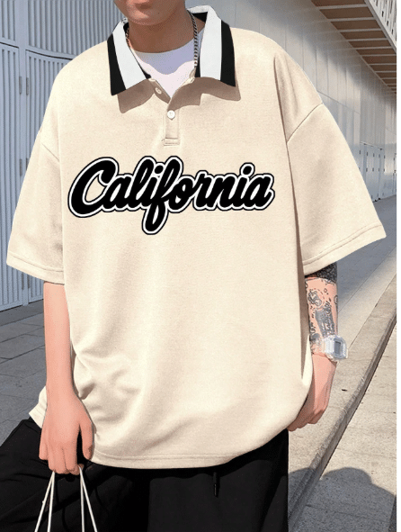     			FALAK Men Cotton Blend Oversized Fit Printed Polo T Shirt ( Beige )