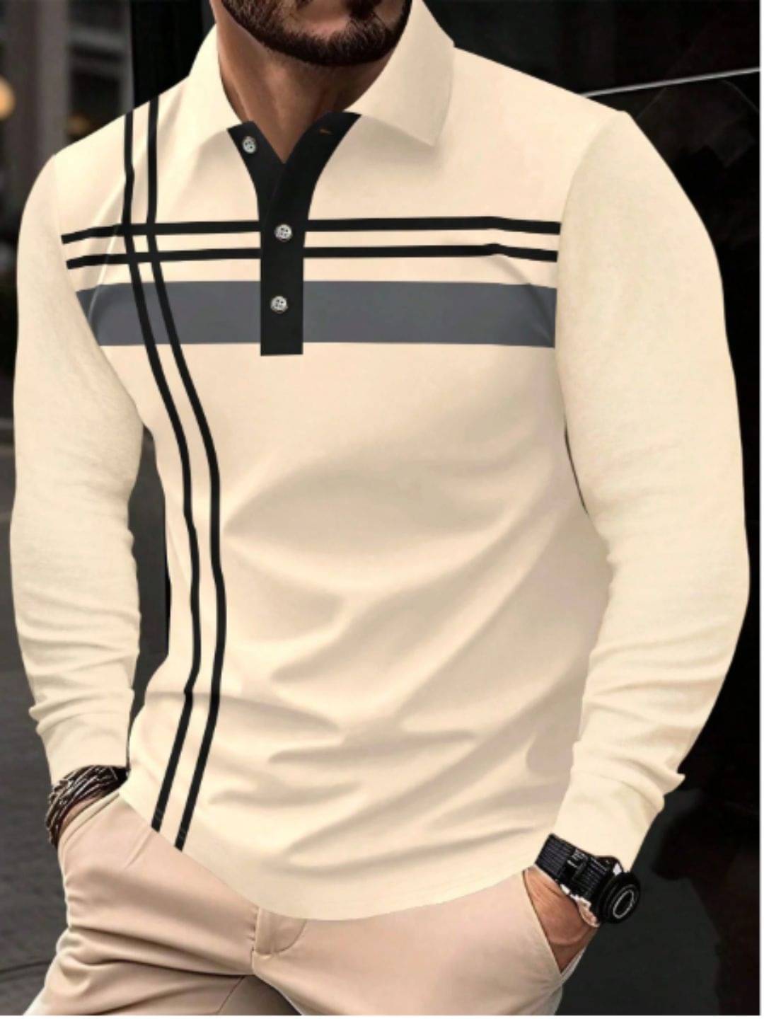     			FALAK Men Cotton Blend Regular Fit Striped Polo T Shirt ( Beige )