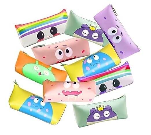     			FREEDY 5_Pcs Random collection Stationery Eye Pencil Pouch with Zipper Closer For Kids Eye Pouch Art Artificial Leather Pencil Box  (Set of 1, Multicolor)