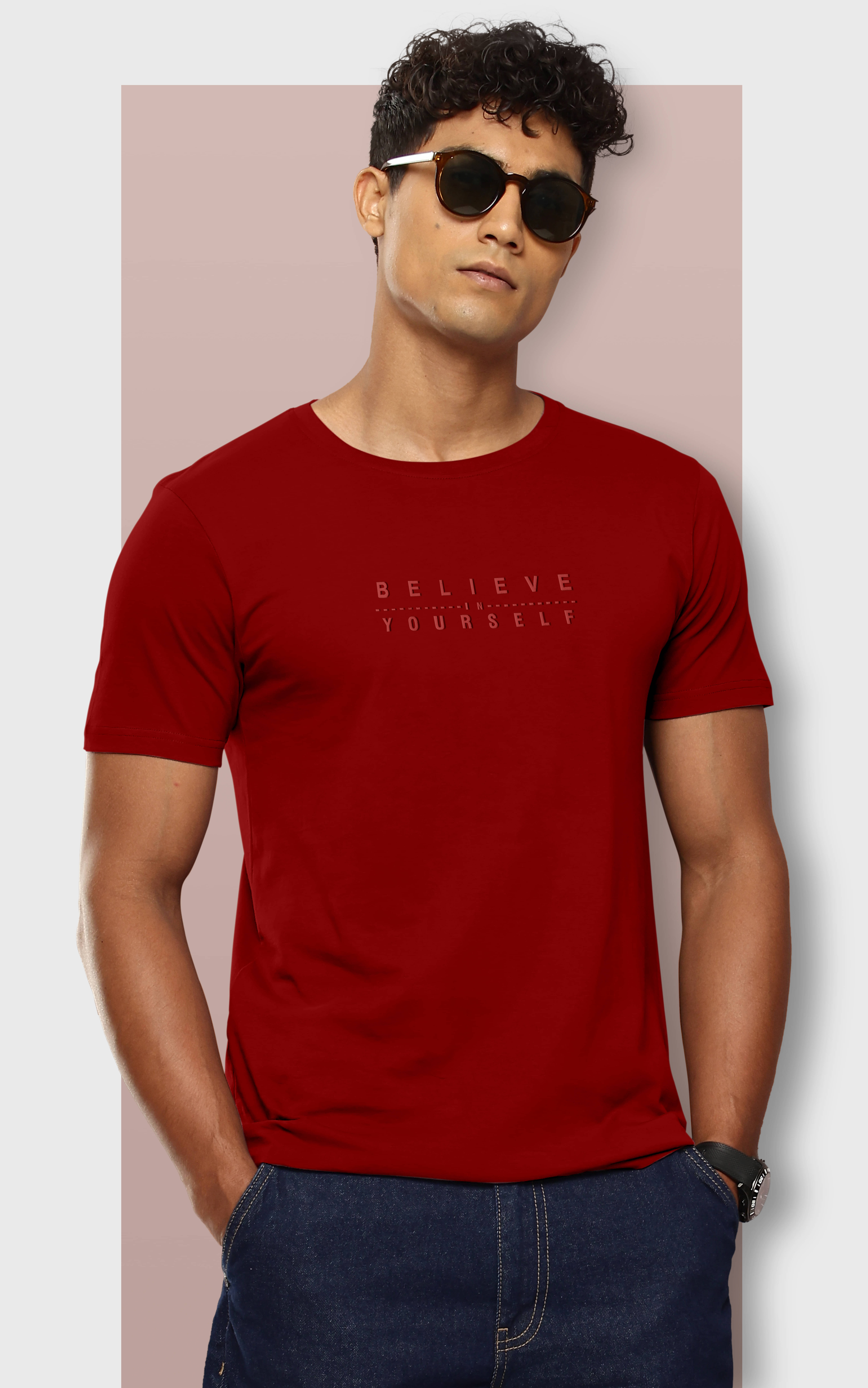 FROSEN FOX Men Cotton Blend Regular Fit Self Design T-Shirt ( Maroon ) FROSEN FOX Men Cotton Blend Regular Fit Self Design T-Shirt ( Maroon )