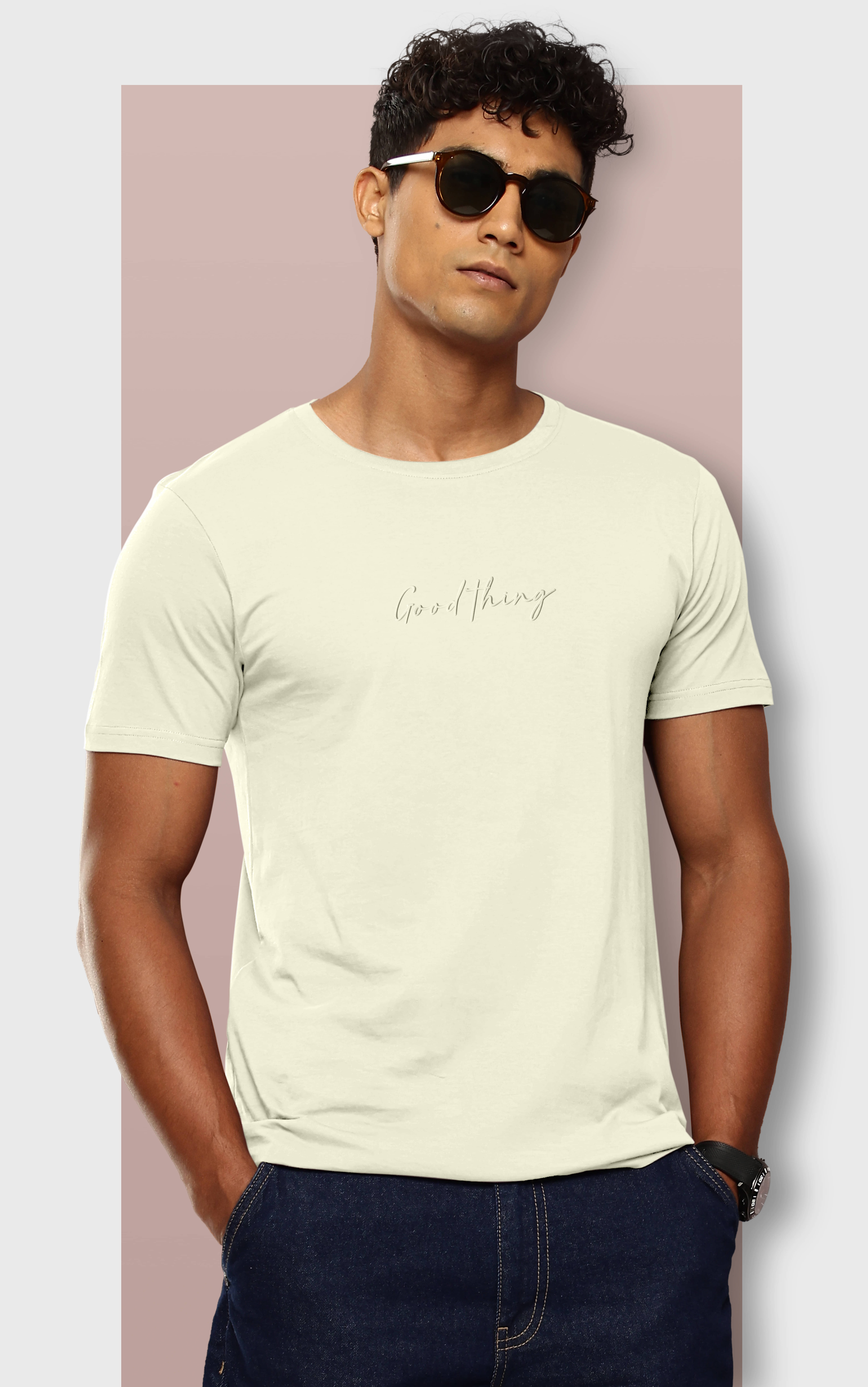     			FROSEN FOX Men Cotton Blend Regular Fit Self Design T-Shirt ( Off-White )