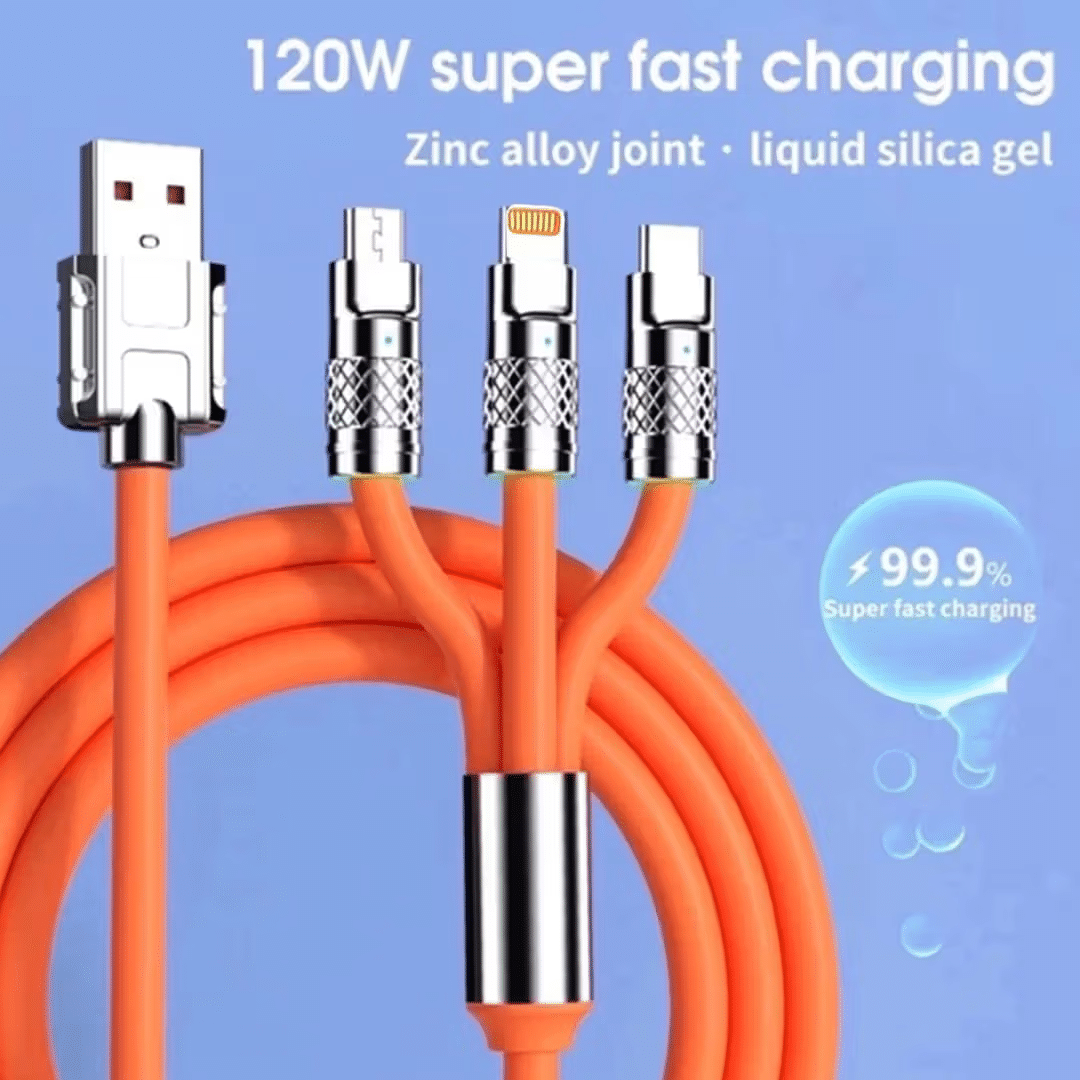     			HUG PUPPY   All-in-One Fast Charging Cable – USB-C, Micro USB, Lightning – Perfect for Travel & Everyday Use