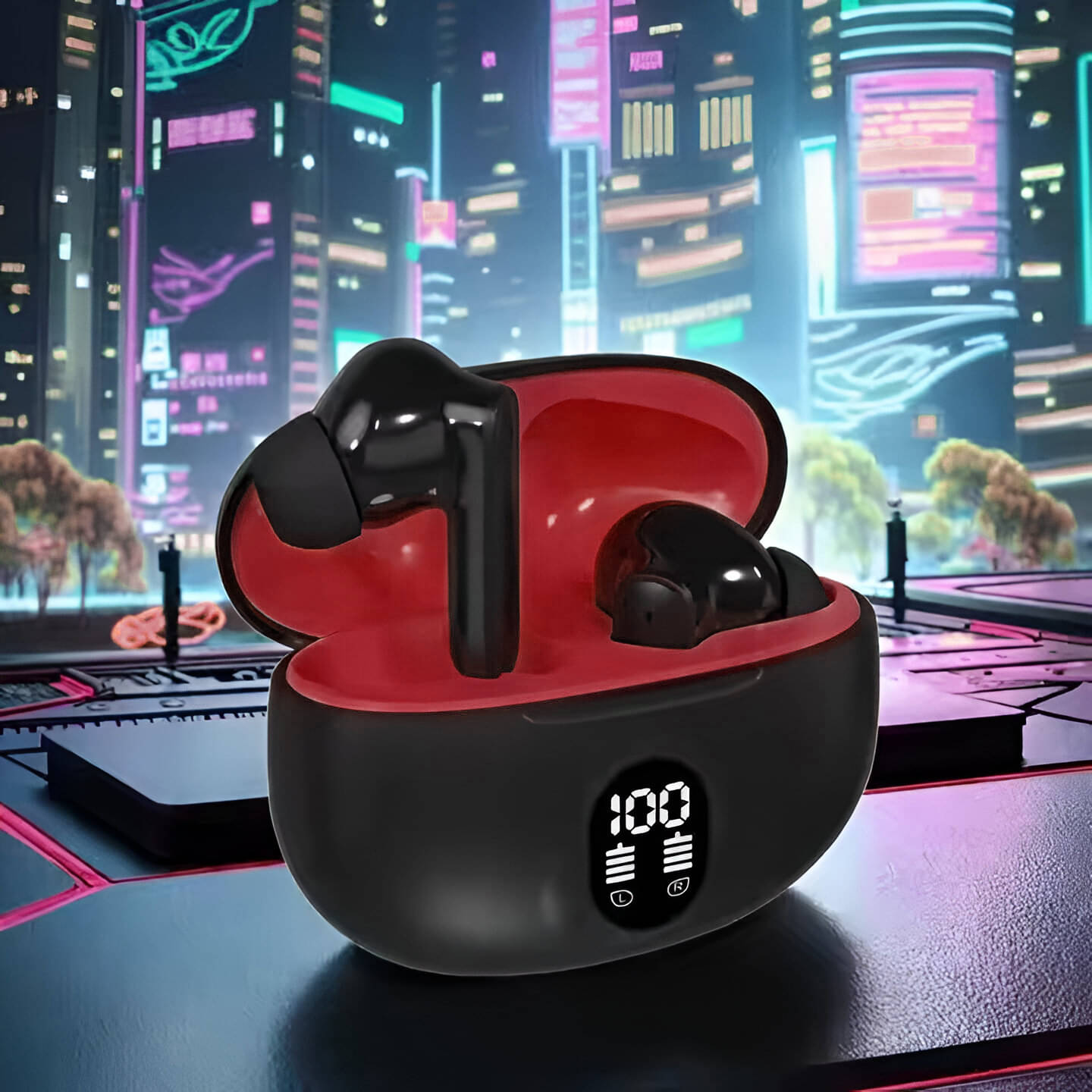     			HUG PUPPY Buds – Bluetooth 5.1 Earbuds with Charging Display (Black)