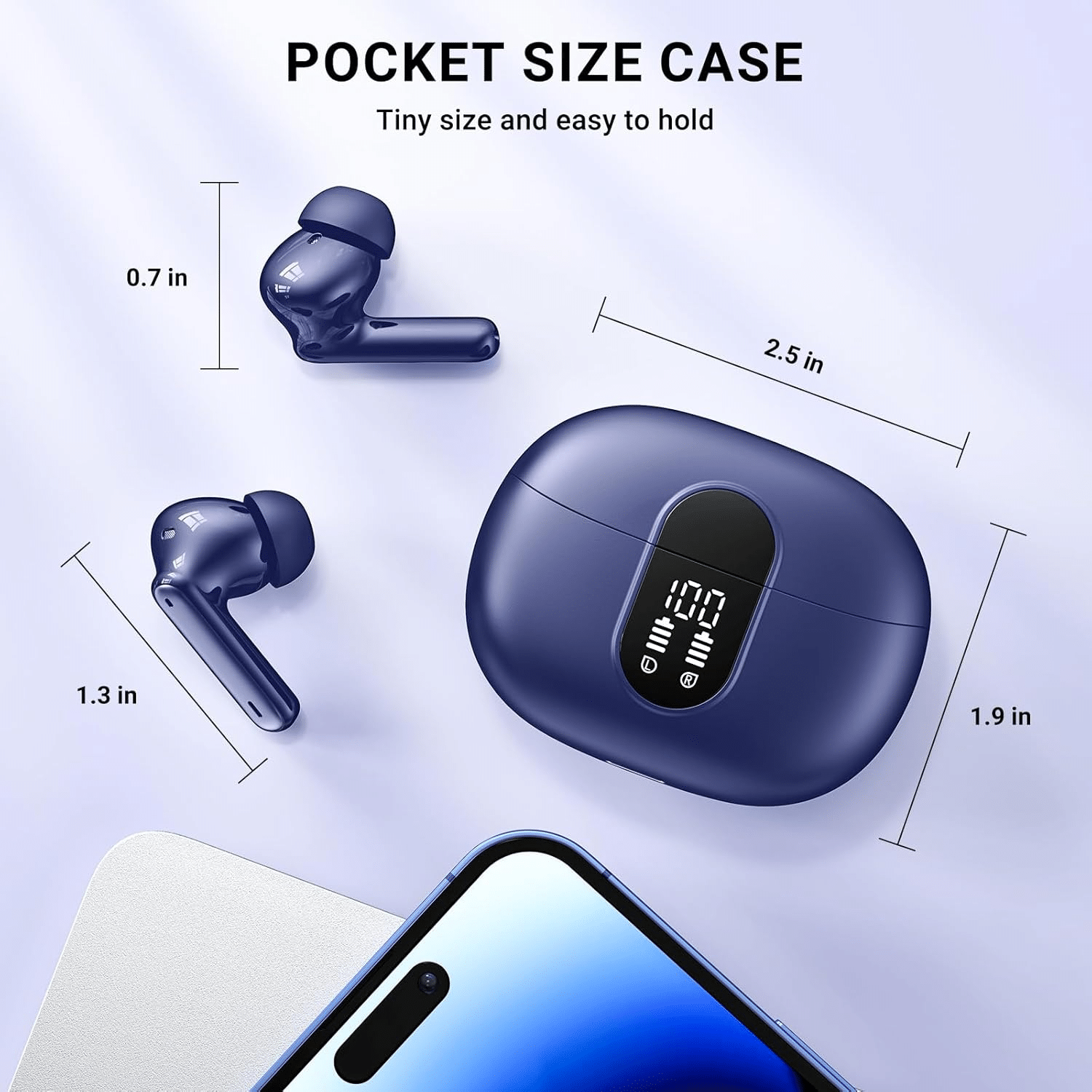     			HUG PUPPY – Compact Display Earbuds with Long Battery (Blue)