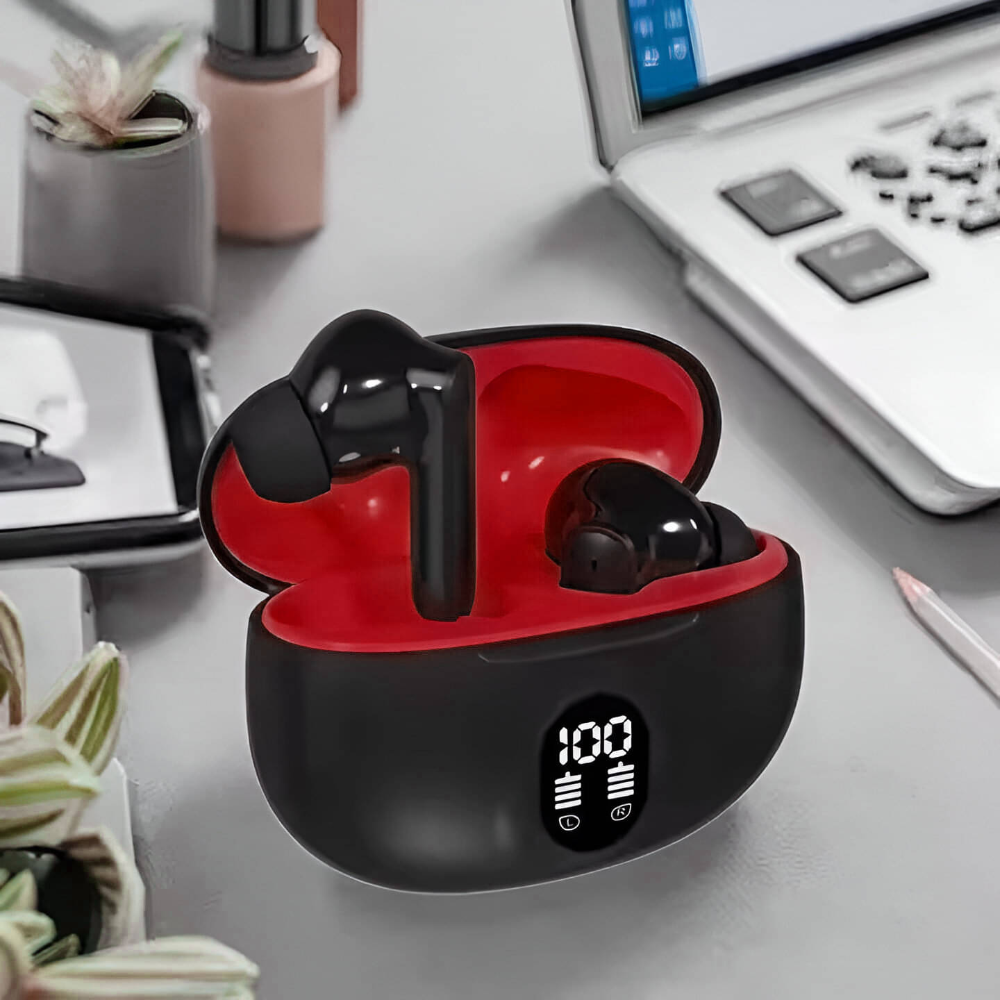     			HUG PUPPY Wireless Earbuds  – TWS Earbuds with LED Display & Deep Bass (Black)