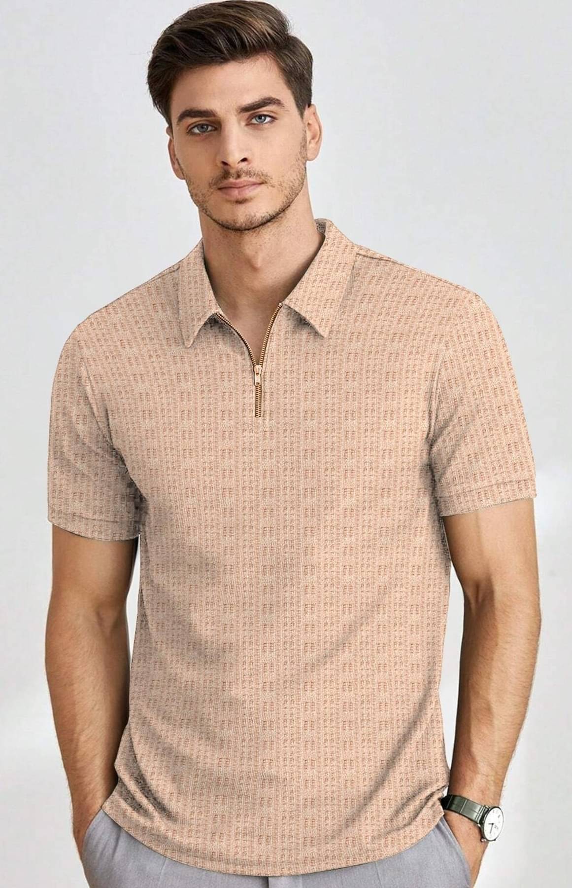     			KAJARU Men Polyester Regular Fit Striped Polo T Shirt ( Off White )