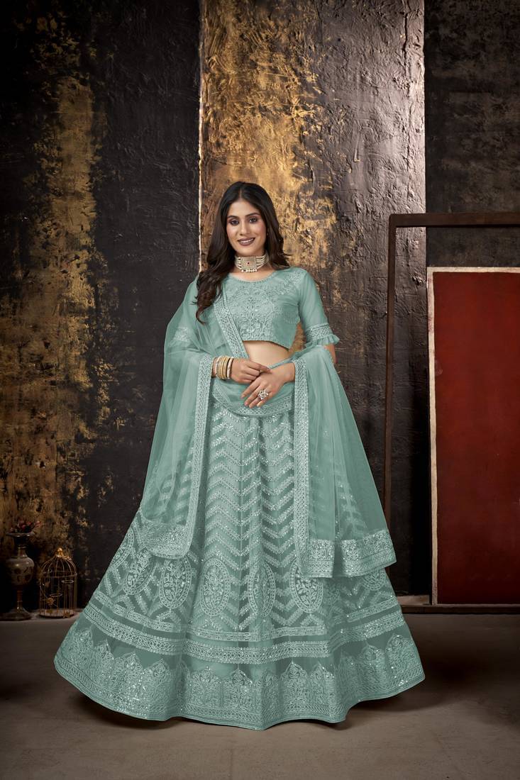     			Keyura Net Lehenga Choli Set For Girls ( Pack of 1 , Turquoise )