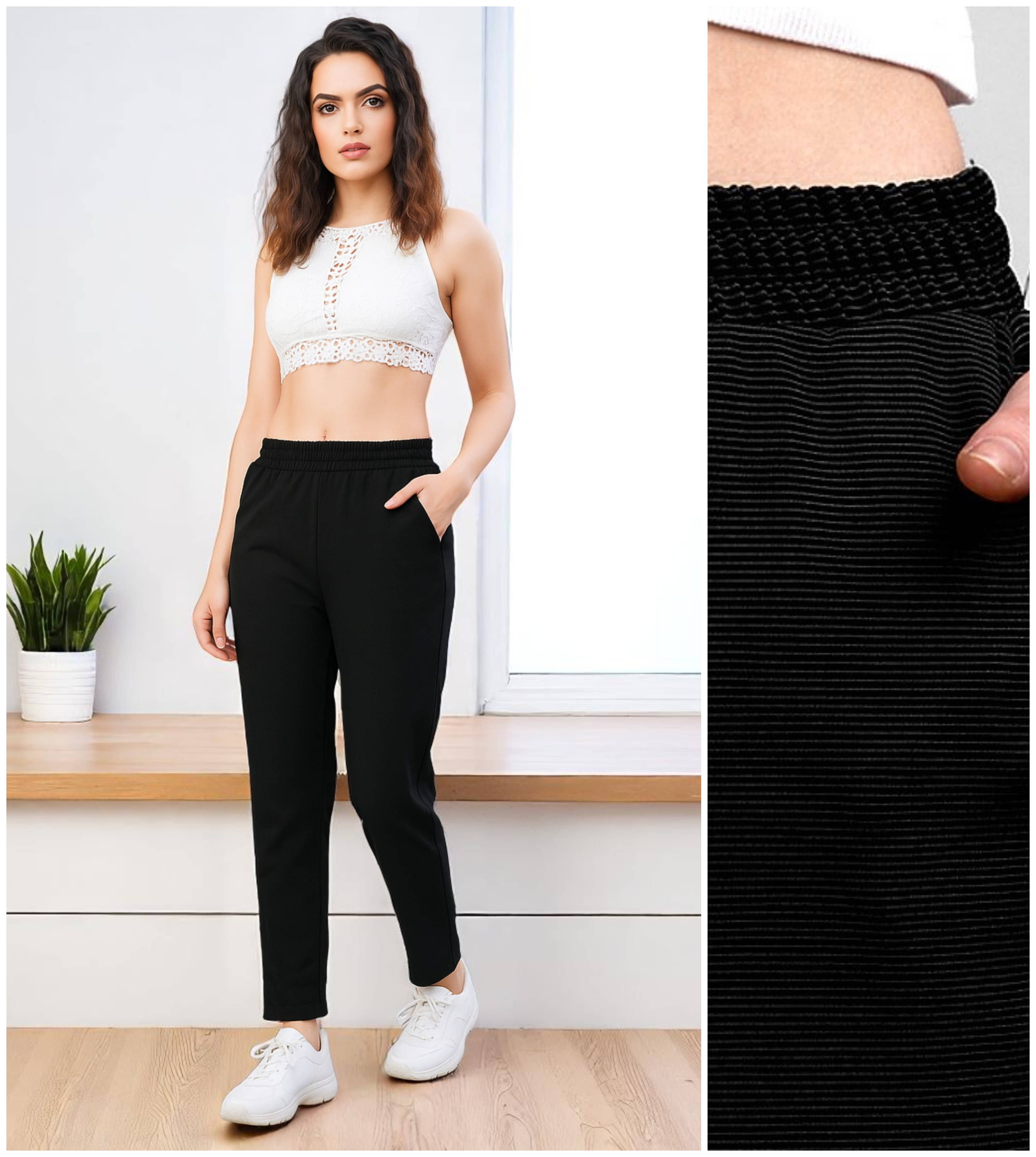     			Leewan Pack of 1 Cotton Straight Women's Casual Pants ( Black )