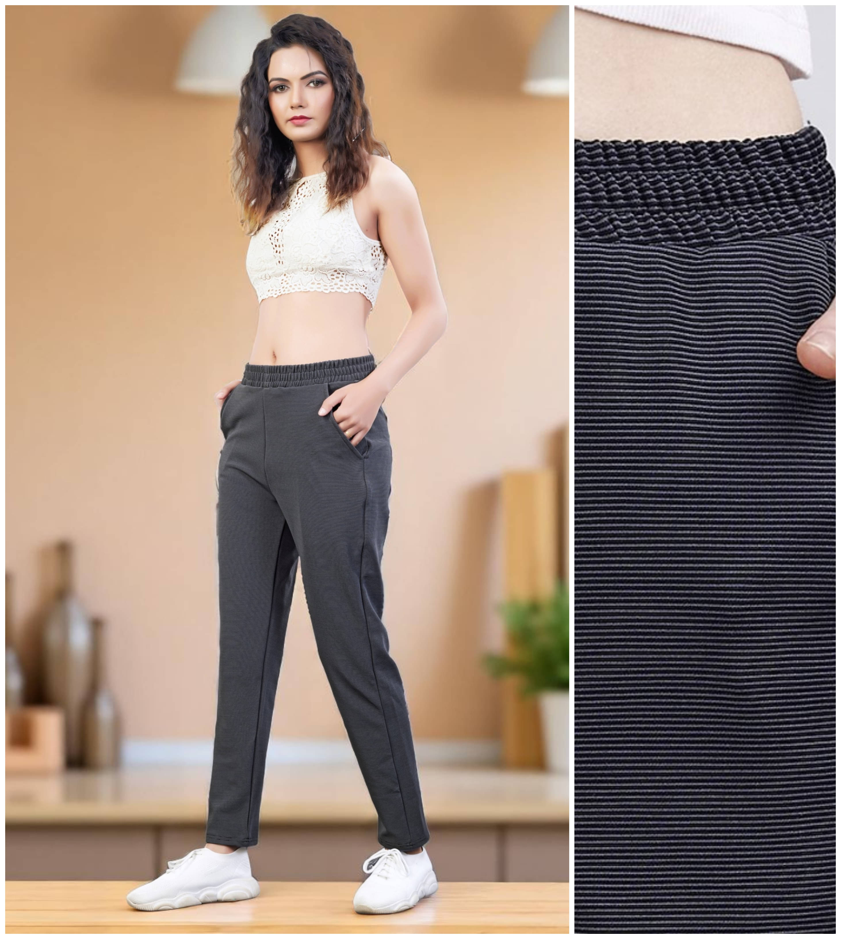     			Leewan Pack of 1 Cotton Straight Women's Casual Pants ( Dark Grey )