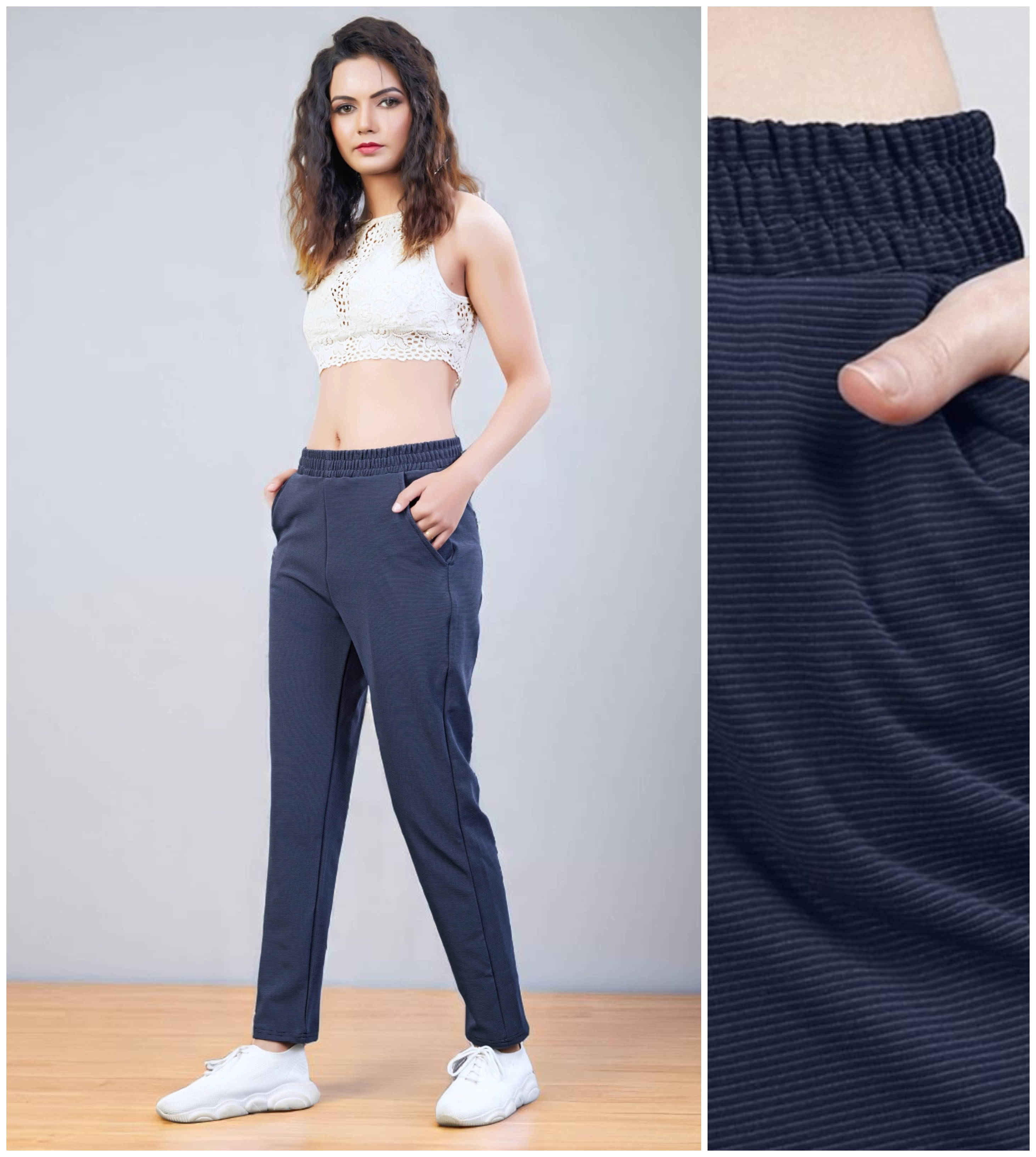     			Leewan Pack of 1 Cotton Straight Women's Casual Pants ( Navy Blue )
