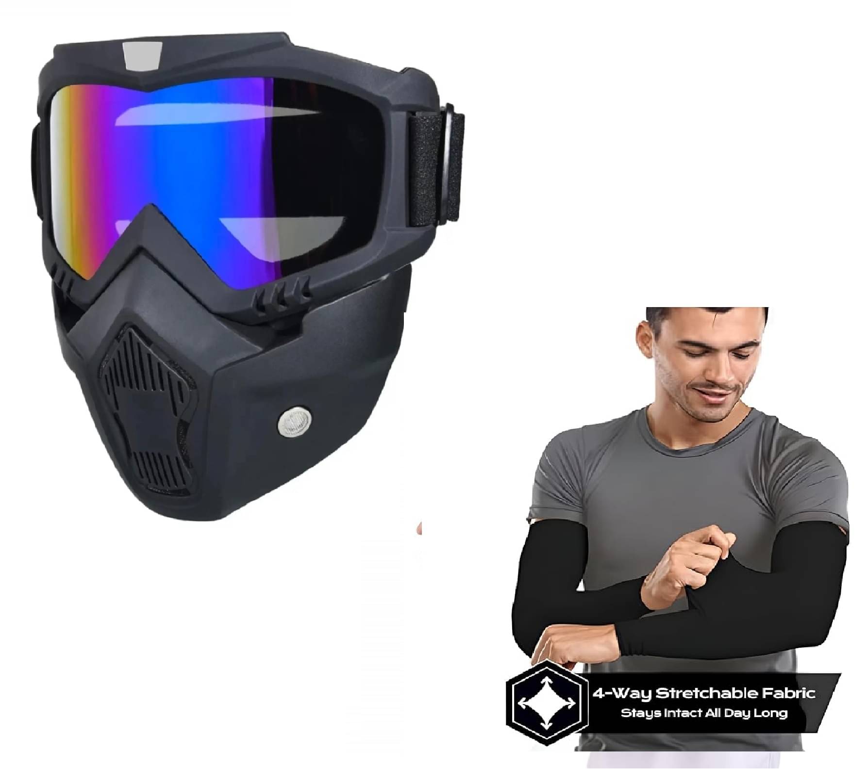 Lightweight Arm Sleeves & Face Mask. Easy wear, full sun protection for all outdoor activities. Lightweight Arm Sleeves & Face Mask. Easy wear, full sun protection for all outdoor activities.