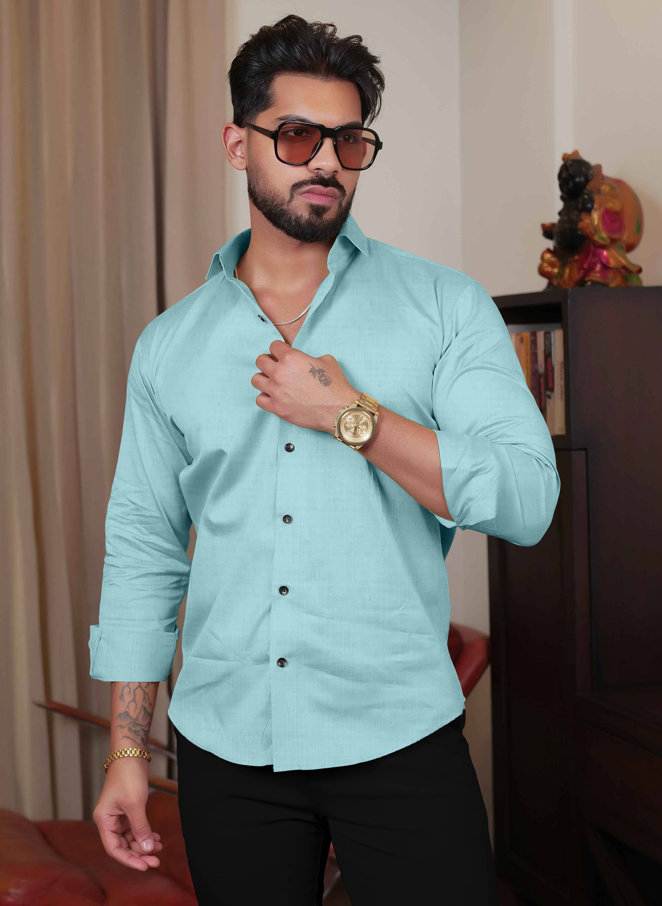     			Lynx ent Linen Regular Fit Solids Full Sleeves Men's Casual Shirt - Aqua Blue ( Pack of 1 )