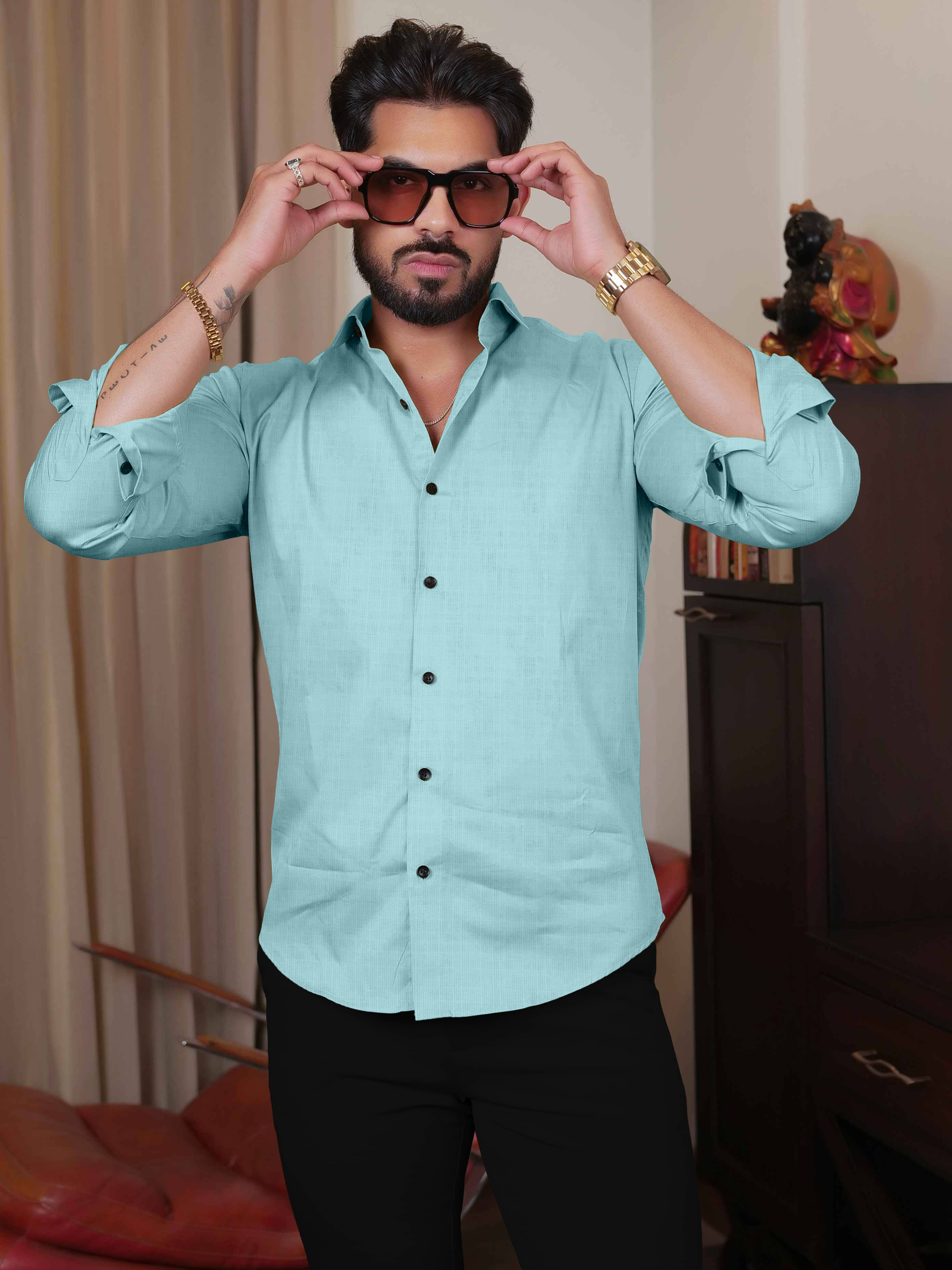 Lynx ent Linen Regular Fit Solids Full Sleeves Men's Casual Shirt - Aqua Blue ( Pack of 1 ) Lynx ent Linen Regular Fit Solids Full Sleeves Men's Casual Shirt - Aqua Blue ( Pack of 1 )
