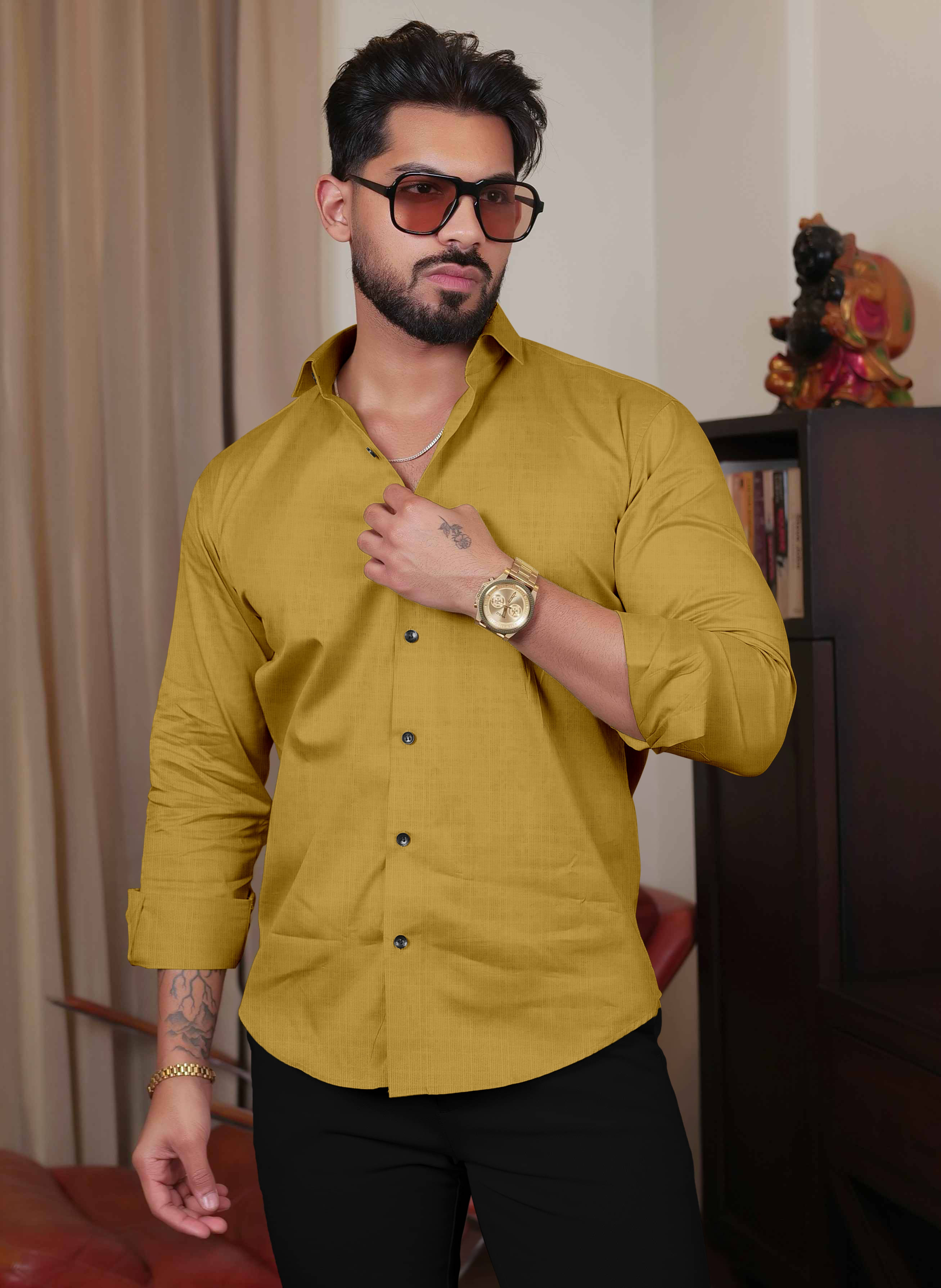     			Lynx ent Linen Regular Fit Solids Full Sleeves Men's Casual Shirt - Mustard ( Pack of 1 )