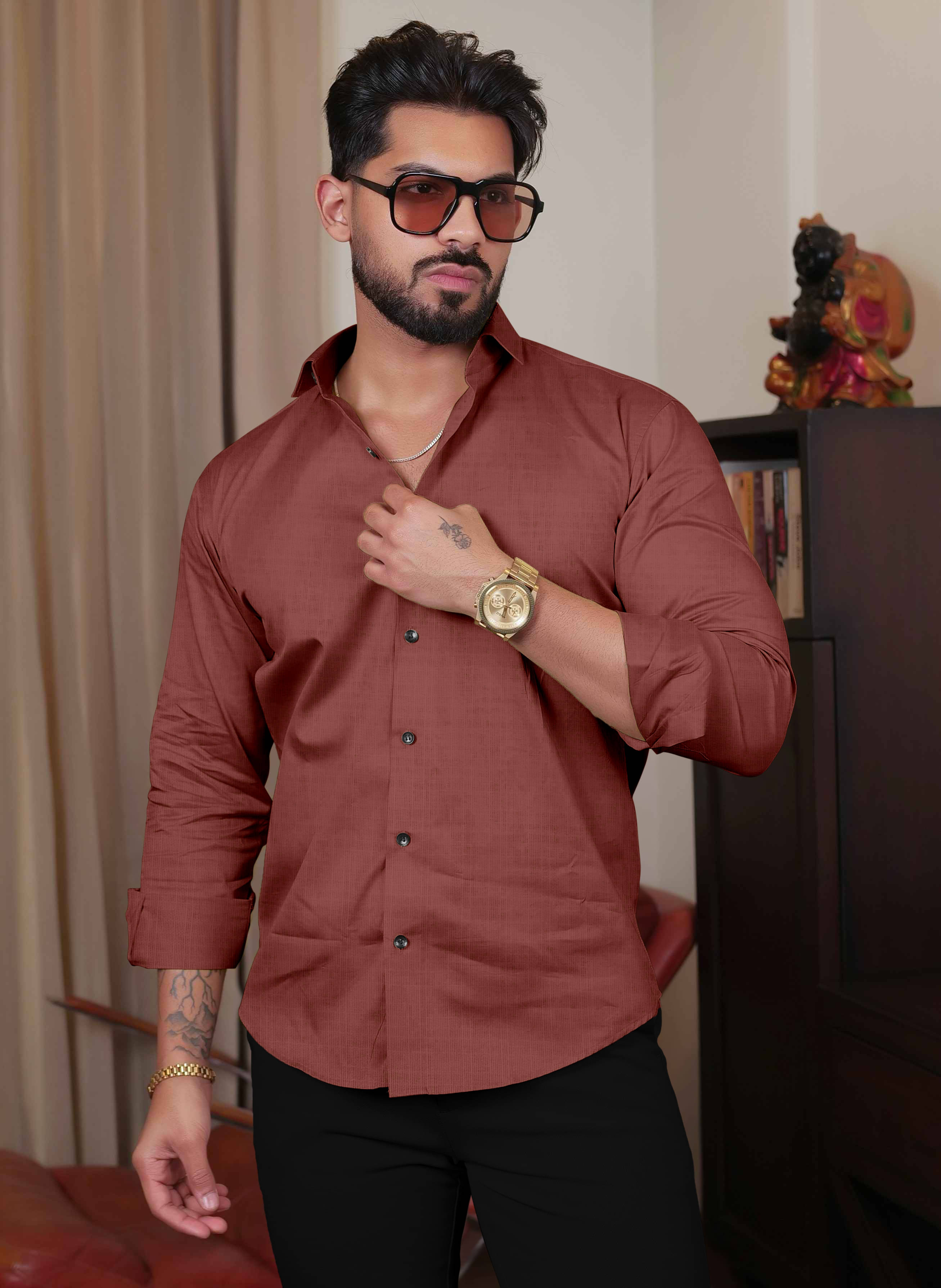 Lynx ent Linen Regular Fit Solids Full Sleeves Men's Casual Shirt - Rust ( Pack of 1 )     			Lynx ent Linen Regular Fit Solids Full Sleeves Men's Casual Shirt - Rust ( Pack of 1 )