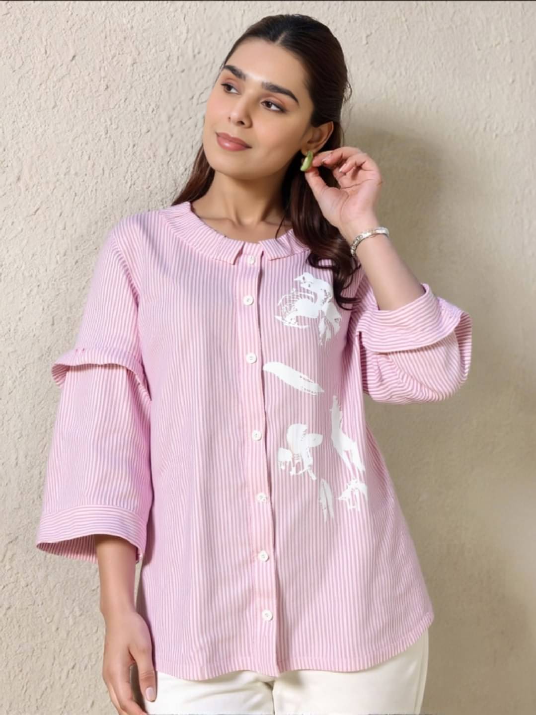 MAYKR Women Striped Cotton Shirt ( Pink ) MAYKR Women Striped Cotton Shirt ( Pink )