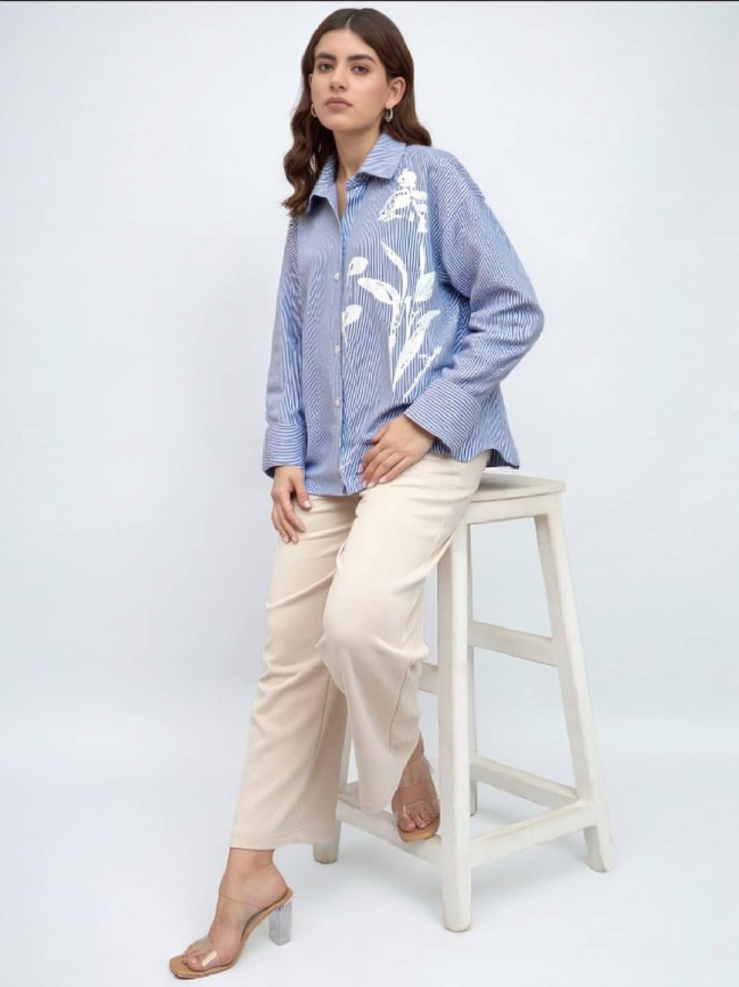    			MAYKR Women Striped Cotton Shirt ( Blue )