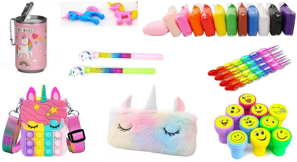     			MINDFIT Combo Pack of 8 Kids Educational Toy Unicorn Theme Stationary Birthday Gift Item