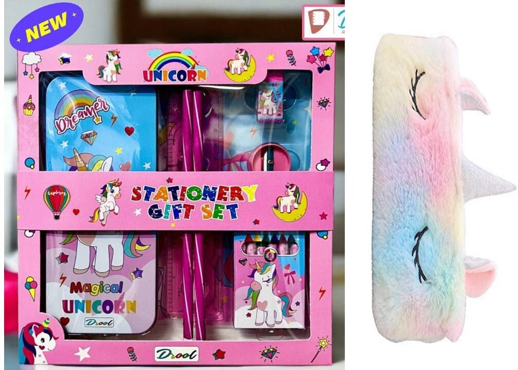 MINDFIT Combo Pack of Stationary Gift Set and Unicorn Fur Pouch Birthday Party Favor MINDFIT Combo Pack of Stationary Gift Set and Unicorn Fur Pouch Birthday Party Favor