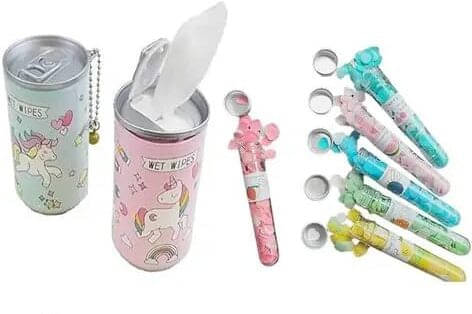     			MINDFIT Combo of 4 Paper Soap with Unicorn Wet Wipe Tissue Cane for Camping Hiking