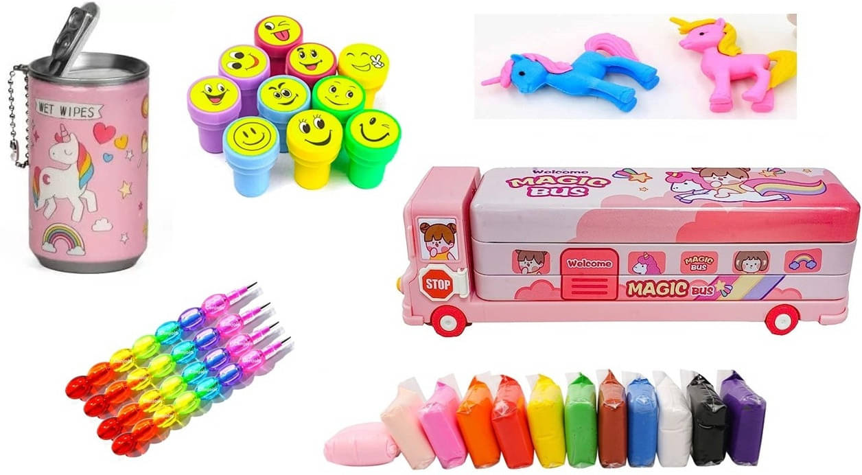     			MINDFIT Combo of Wet Wipes, Pencil, Rubber, Stamp, Clay, Geometric Box Birthday Gift