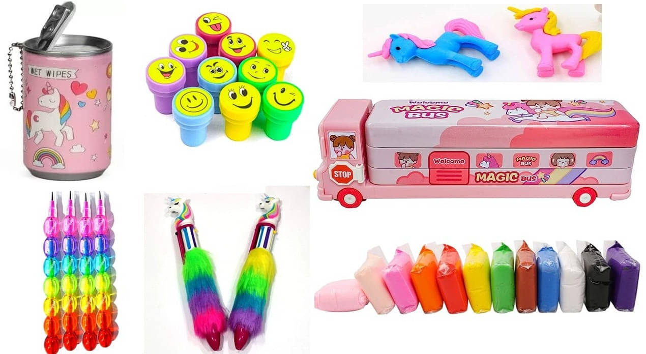     			MINDFIT Combo of Wipes, Geometric Box, Rubber, Stamp, Pen & Pencil, Clay, Birthday Gift