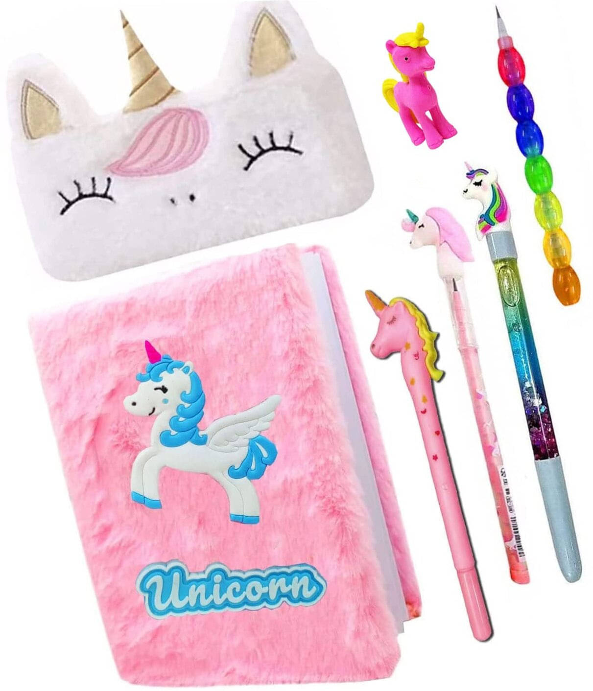 MINDFIT Unicorn Stationery Kit Fur Diary Notebook Pen Pencil Eraser Pouch Giftr For Kids MINDFIT Unicorn Stationery Kit Fur Diary Notebook Pen Pencil Eraser Pouch Giftr For Kids