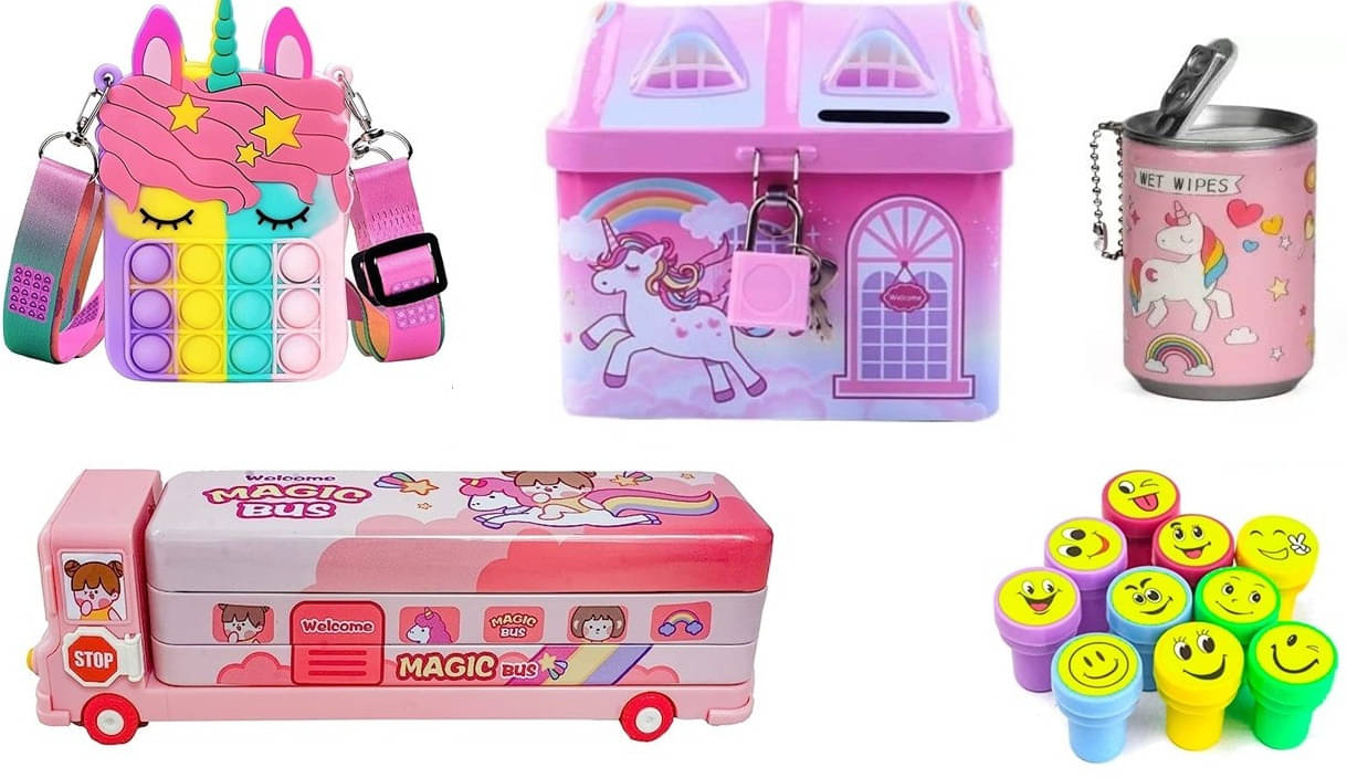     			MINDFIT Wet Wipes Pop-it, Piggy Bank, Smiley Stamp, Pencil Box Birthday Return Gift Idea