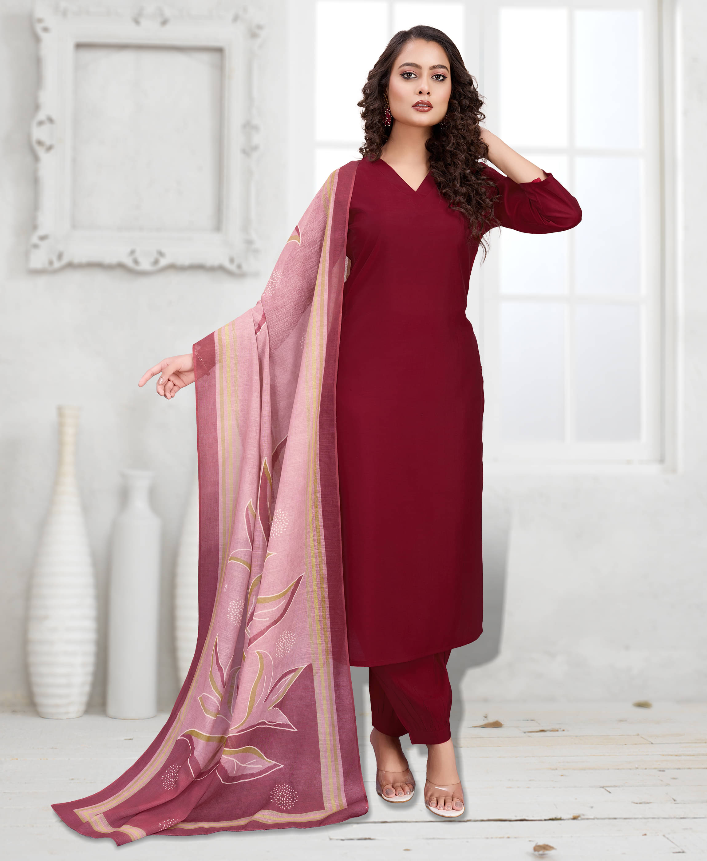     			MOJILAA Women Silk Blend Solid Straight Kurti With Salwar ( Maroon )