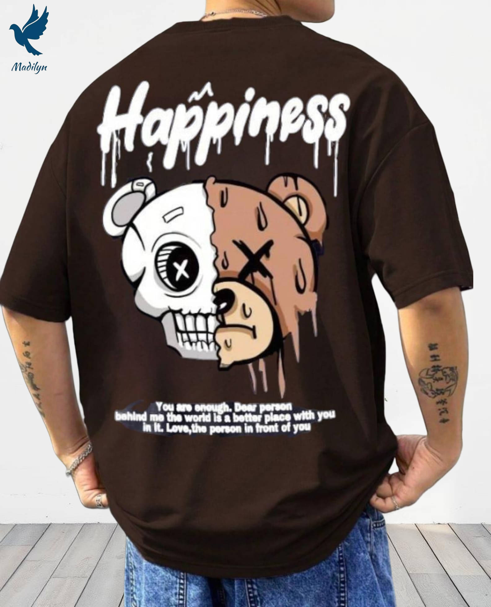 Madilyn Men Cotton Blend Oversized Fit Printed T-Shirt ( Brown ) Madilyn Men Cotton Blend Oversized Fit Printed T-Shirt ( Brown )